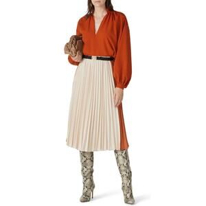 Tome NYC Orange and Cream Two Tone Midi Skirt L
